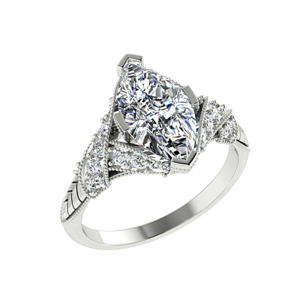 Marquise Diamond Side Stone Twisted Band Engagement Ring 18K White Gold (0.26 ct.t.w.) - Thenetjeweler