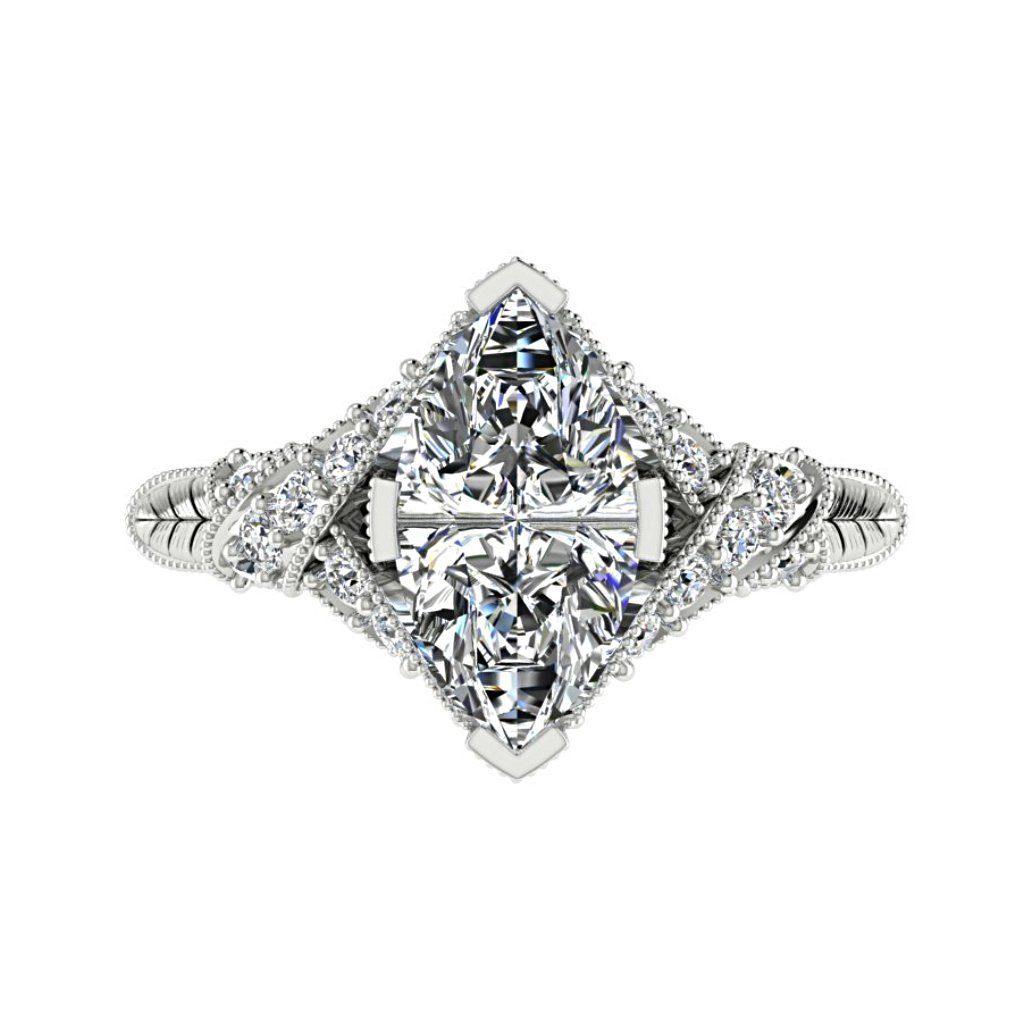 Marquise Diamond Side Stone Twisted Band Engagement Ring 18K White Gold (0.26 ct.t.w.) - Thenetjeweler