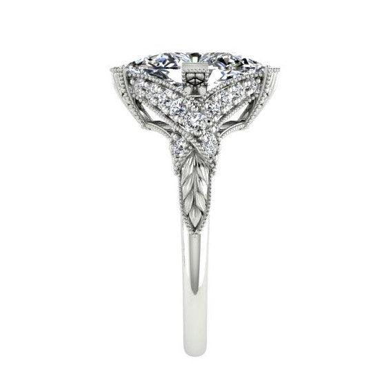Marquise Diamond Side Stone Twisted Carved Band Engagement Ring 18K White Gold (0.26 ct.tw.) - Thenetjeweler