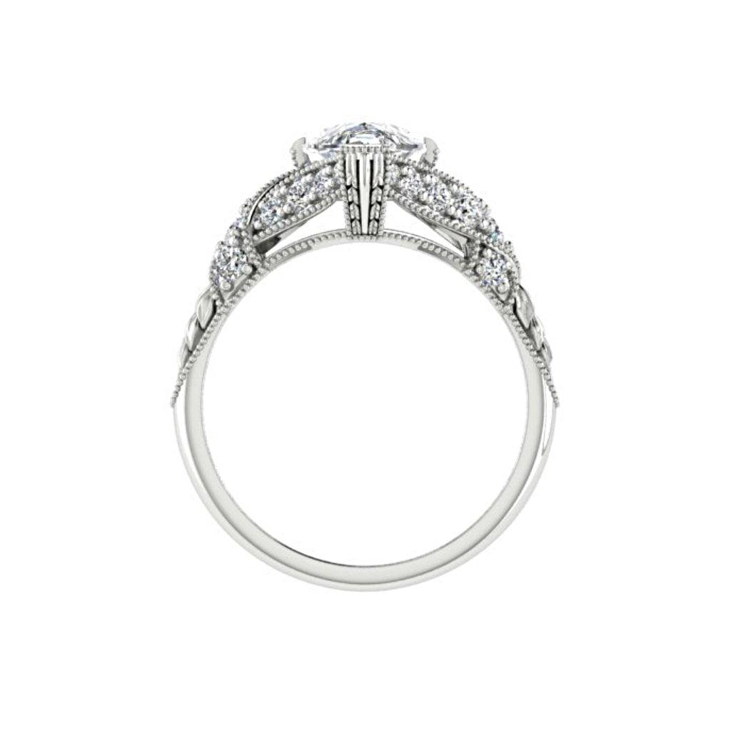 Marquise Diamond Side Stone Twisted Carved Band Engagement Ring 18K White Gold (0.26 ct.tw.) - Thenetjeweler