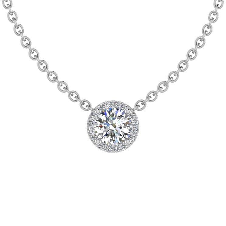 Round Diamond Halo Pendant Necklace 14K Gold - Thenetjeweler