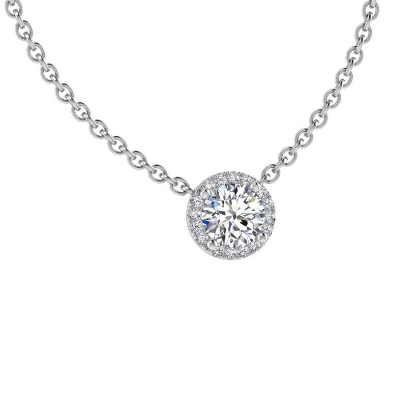 Round Diamond Halo Pendant Necklace 14K Gold - Thenetjeweler