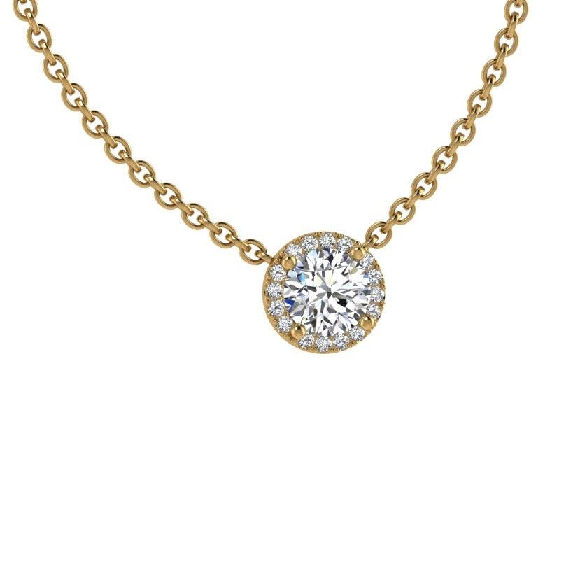 Round Diamond Halo Pendant Necklace 14K Gold - Thenetjeweler