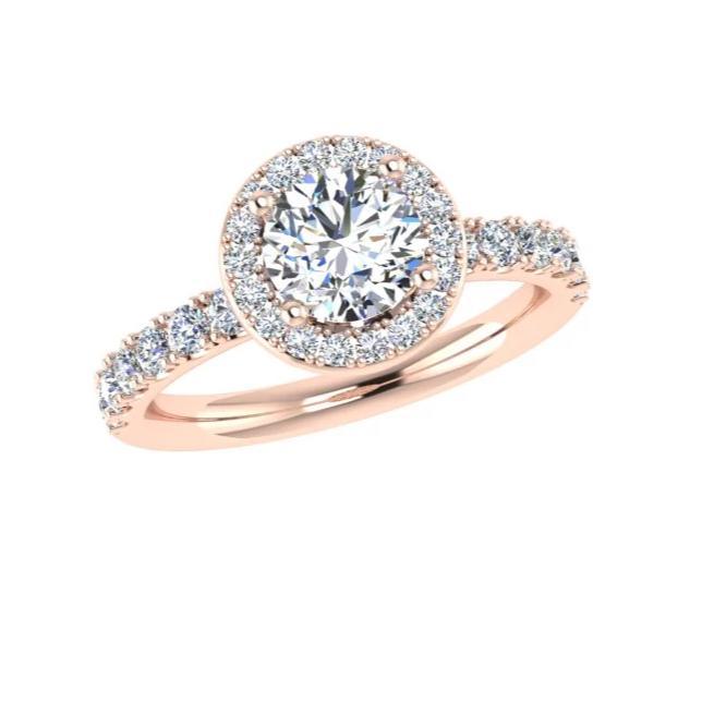 Halo Round Diamond Engagement Ring 18k Gold 0.52 ct. t.w. - Thenetjeweler