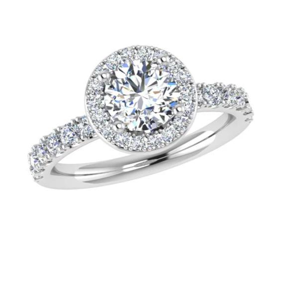 Halo Round Diamond Engagement Ring 18k Gold 0.52 ct. t.w. - Thenetjeweler