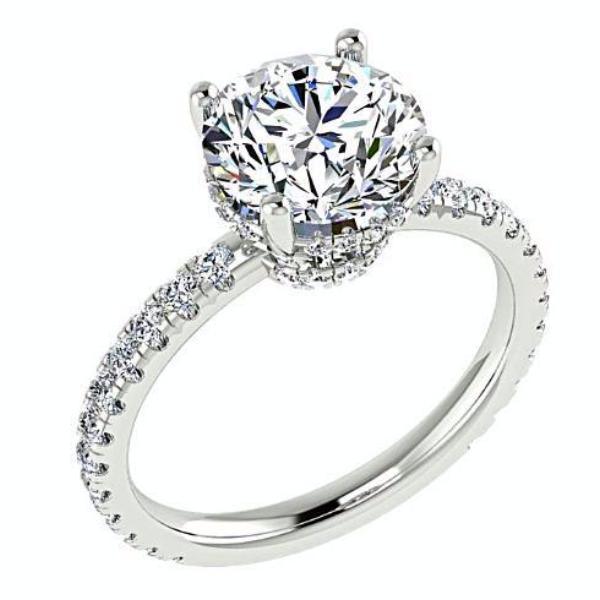 Round Diamond Side Stone Engagement Ring Setting 18K Gold - Thenetjeweler