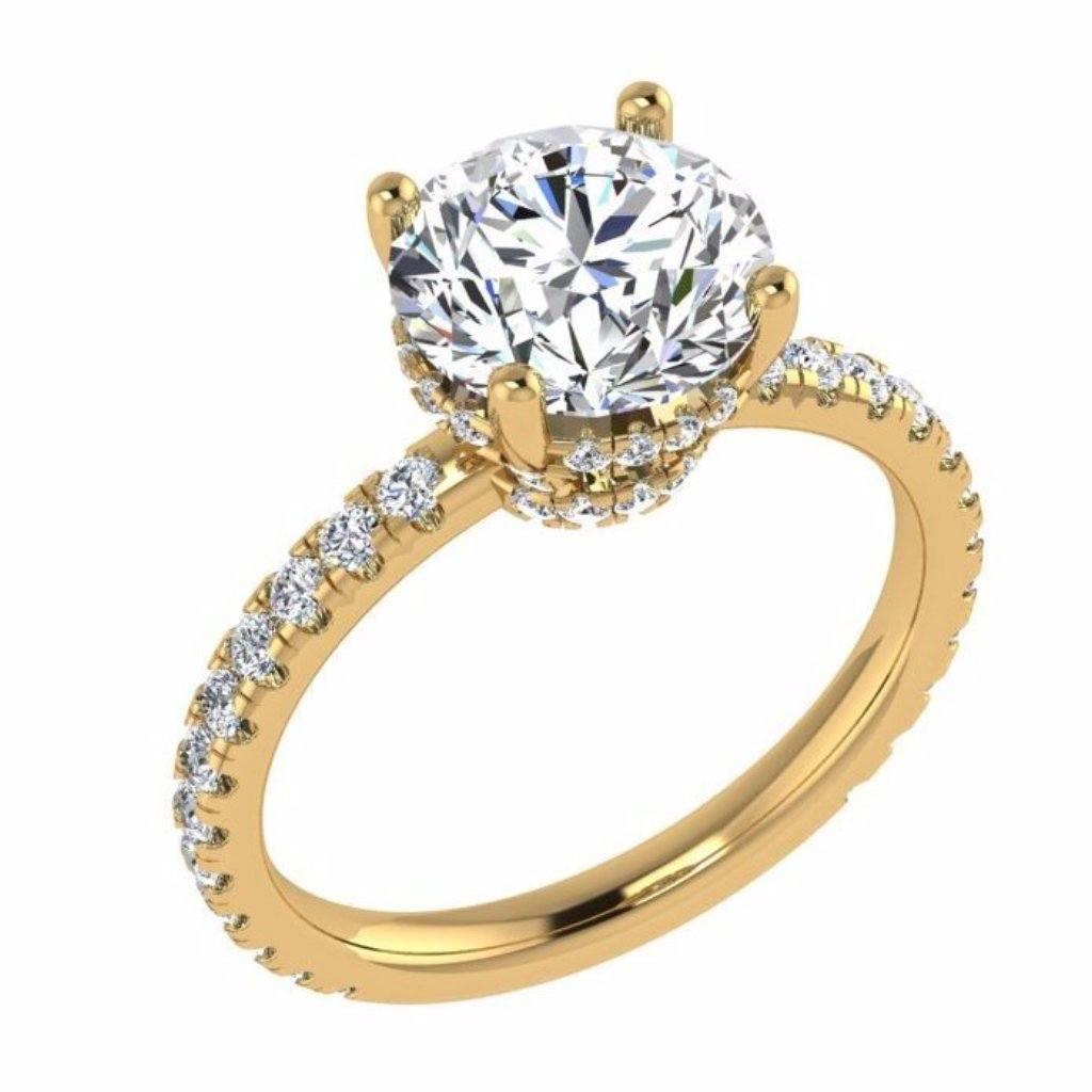 Round Diamond Side Stone Engagement Ring Setting 18K Gold - Thenetjeweler