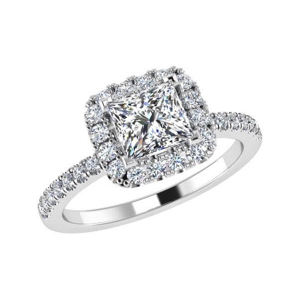 Princess cut diamond halo engagement ring 18K Gold - Thenetjeweler