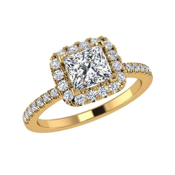 Princess cut diamond halo engagement ring 18K Gold - Thenetjeweler