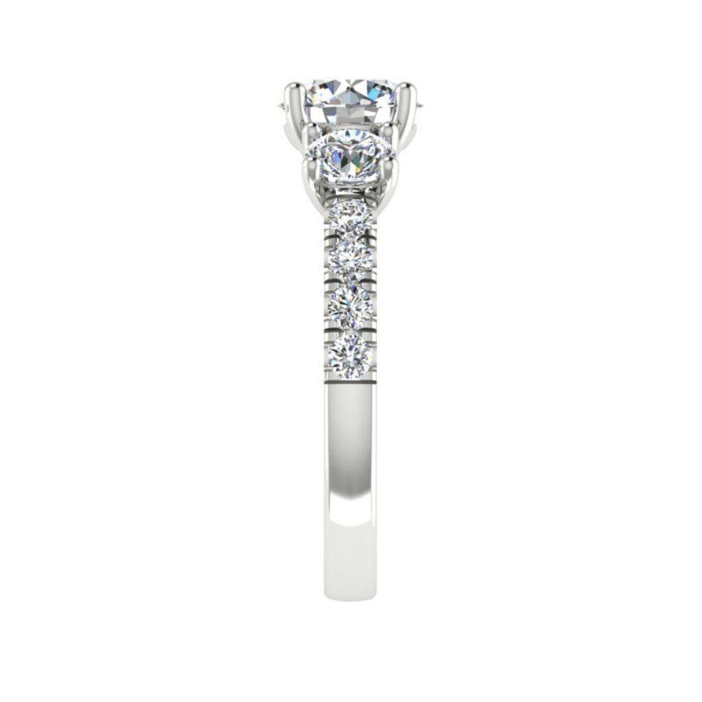 Round Three Stone Diamond Engagement Ring with Side Stones 18K Super White Gold - Thenetjeweler