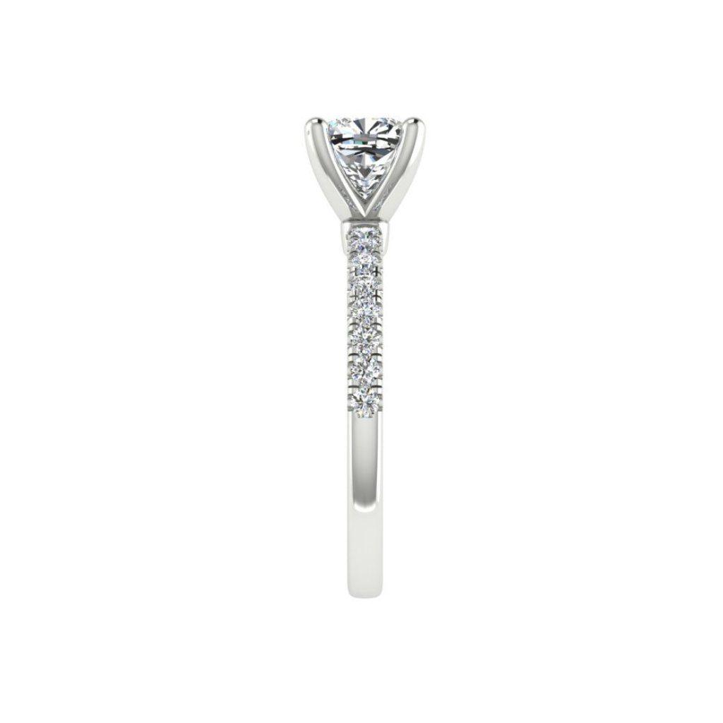 Cushion Diamond Side Stone Engagement Ring Single Prong Setting 18K Gold - Thenetjeweler