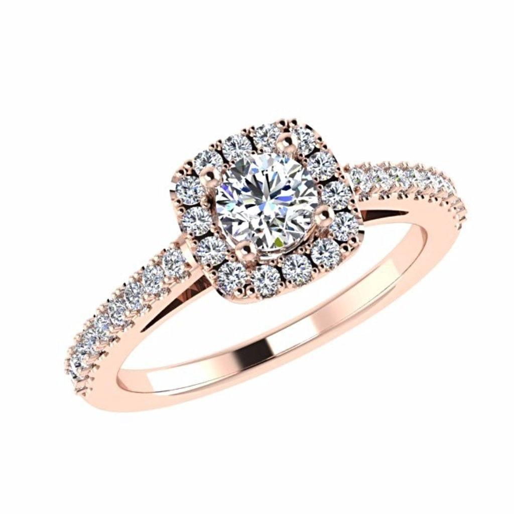 Round Stone Cushion Halo Side Stone Engagement Ring 18K Gold - Thenetjeweler