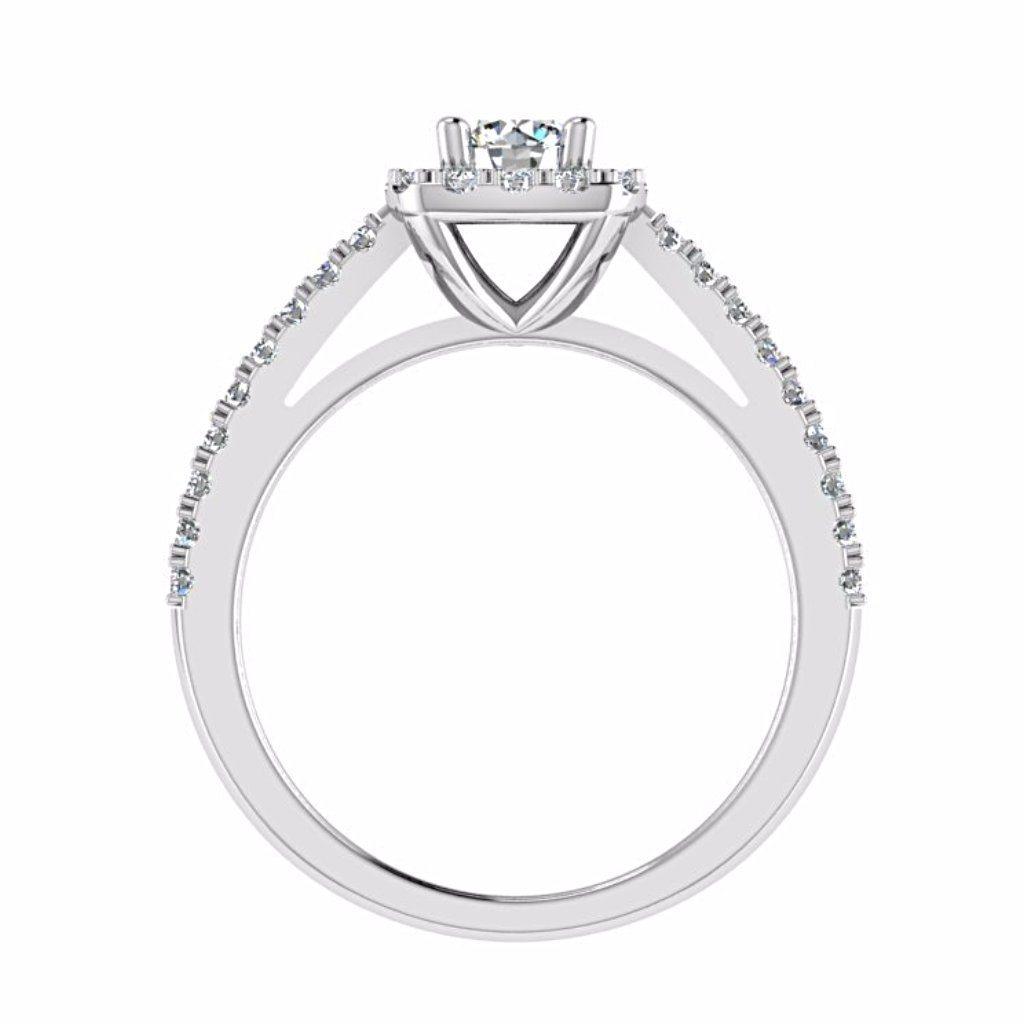Round Stone Cushion Halo Side Stone Engagement Ring 18K Gold - Thenetjeweler
