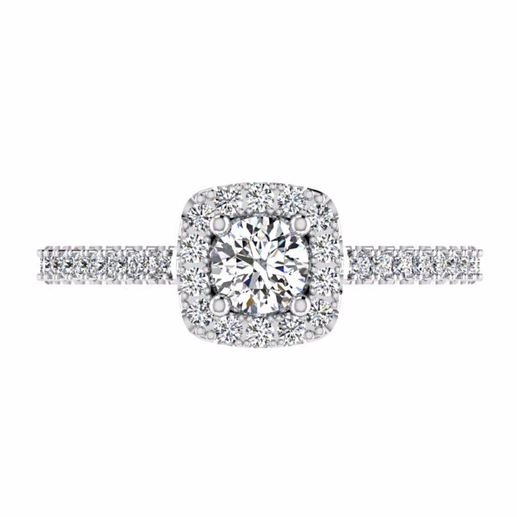 Round Stone Cushion Halo Side Stone Engagement Ring 18K Gold - Thenetjeweler