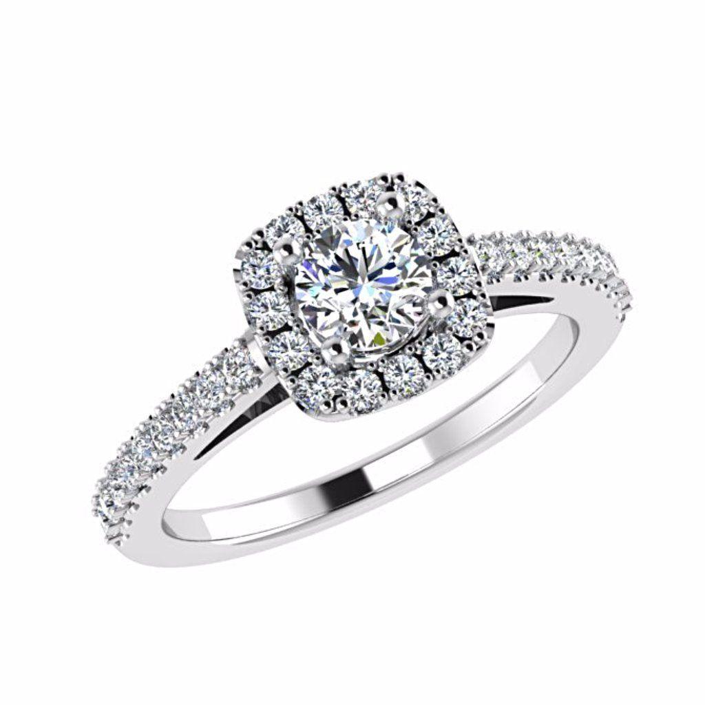 Round Stone Cushion Halo Side Stone Engagement Ring 18K Gold - Thenetjeweler