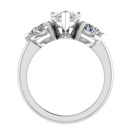 Pear Shape Three Stone Diamond Engagement Ring 18K Gold - Thenetjeweler