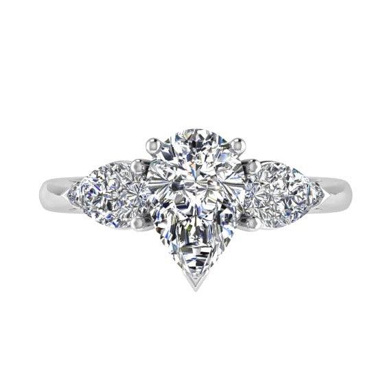 Pear Shape Three Stone Diamond Engagement Ring 18K Gold - Thenetjeweler