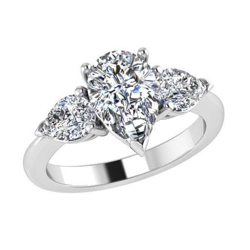 Pear Shape Three Stone Diamond Engagement Ring 18K Gold - Thenetjeweler