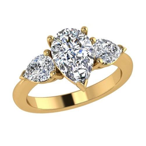 Pear Shape Three Stone Diamond Engagement Ring 18K Gold - Thenetjeweler