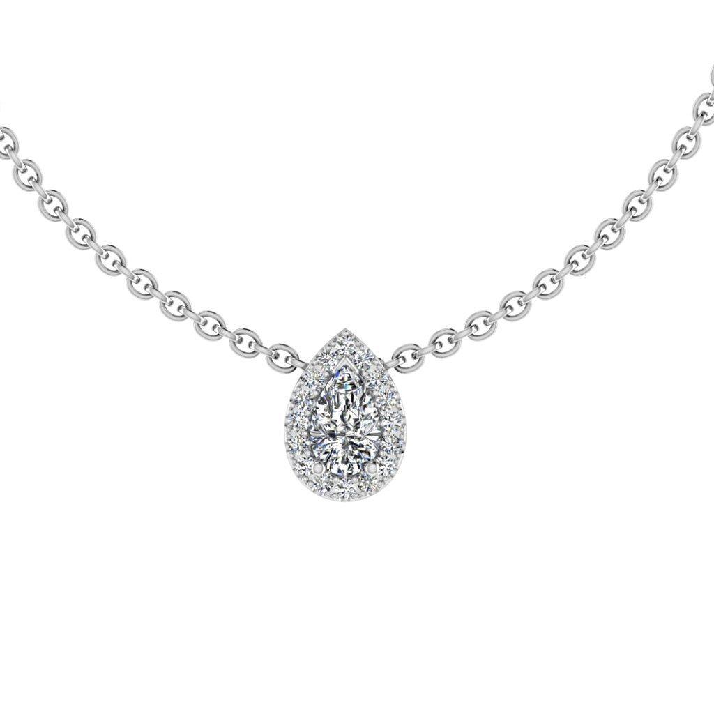 Pear Shape Diamond Halo Floating Pendant in 18k White Gold (0.12ct halo) - Thenetjeweler