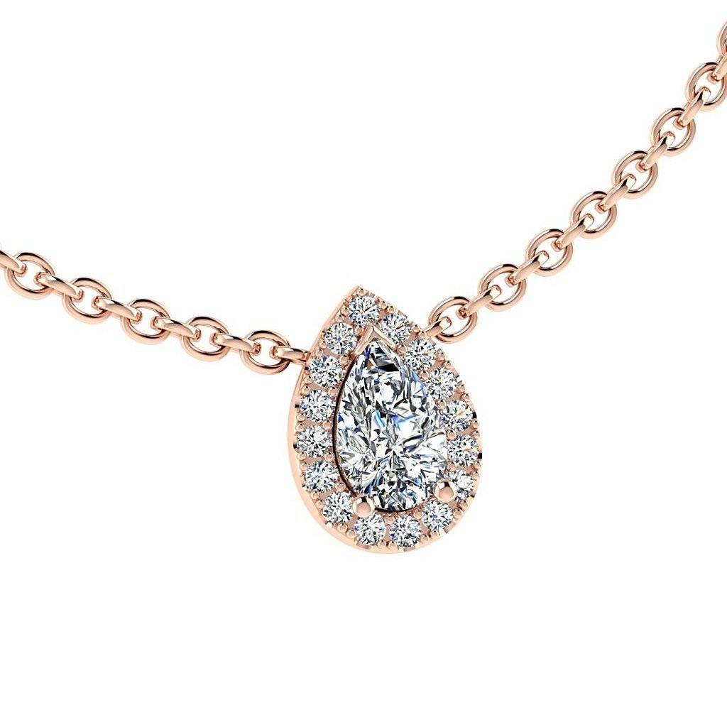 Pear Shape Diamond Halo Floating Pendant in 18k White Gold (0.12ct halo) - Thenetjeweler