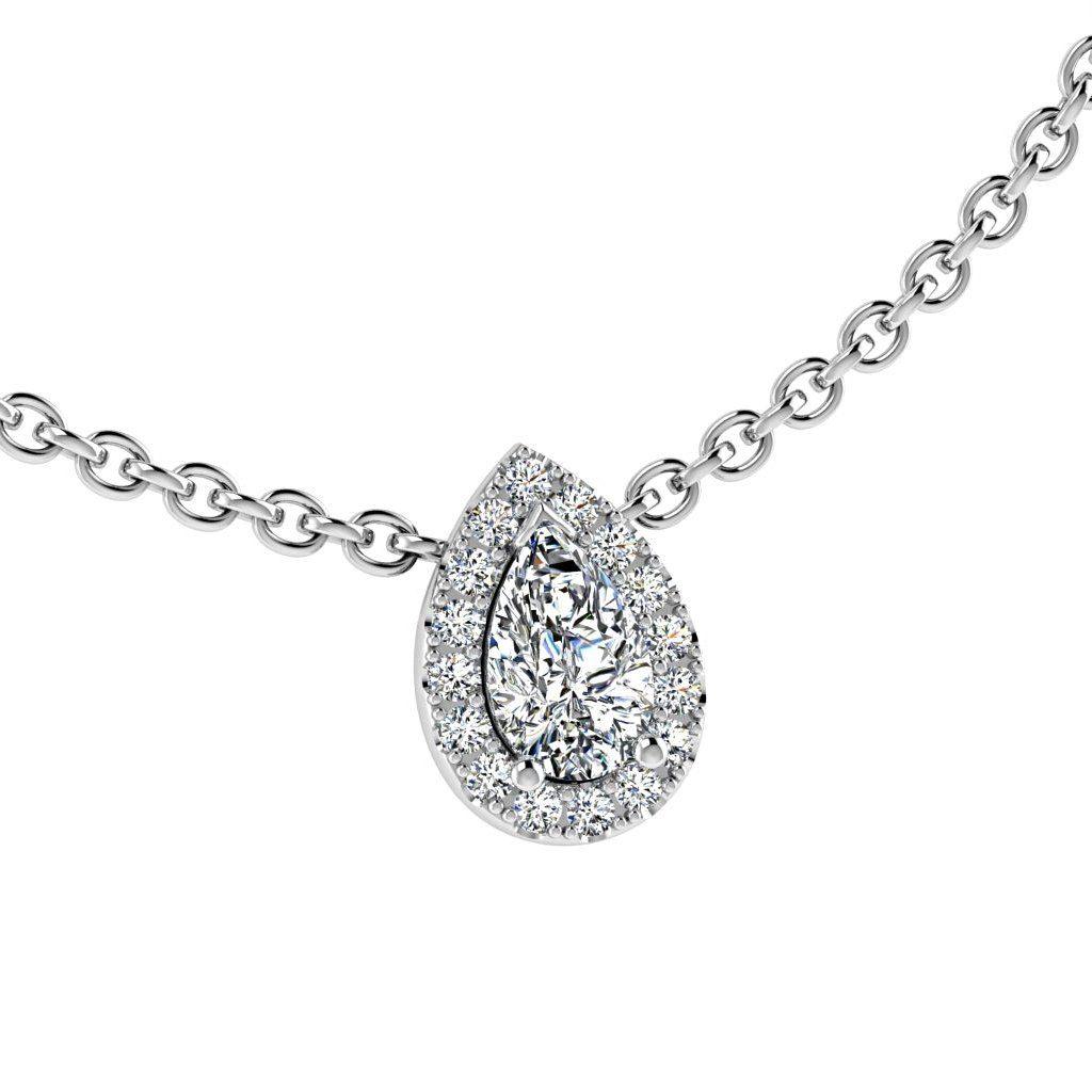 Pear Shape Diamond Halo Floating Pendant in 18k White Gold (0.12ct halo) - Thenetjeweler