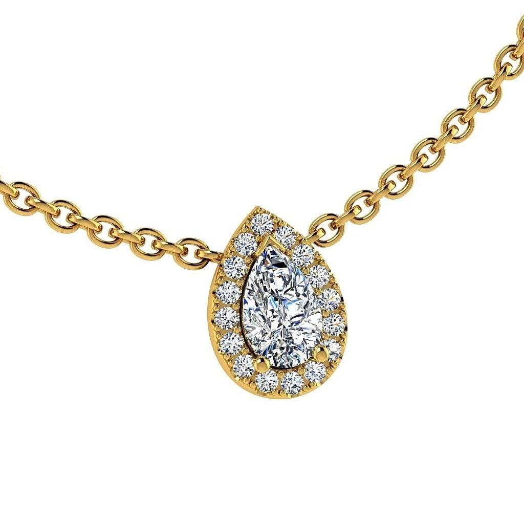 Pear Shape Diamond Halo Floating Pendant in 18k White Gold (0.12ct halo) - Thenetjeweler