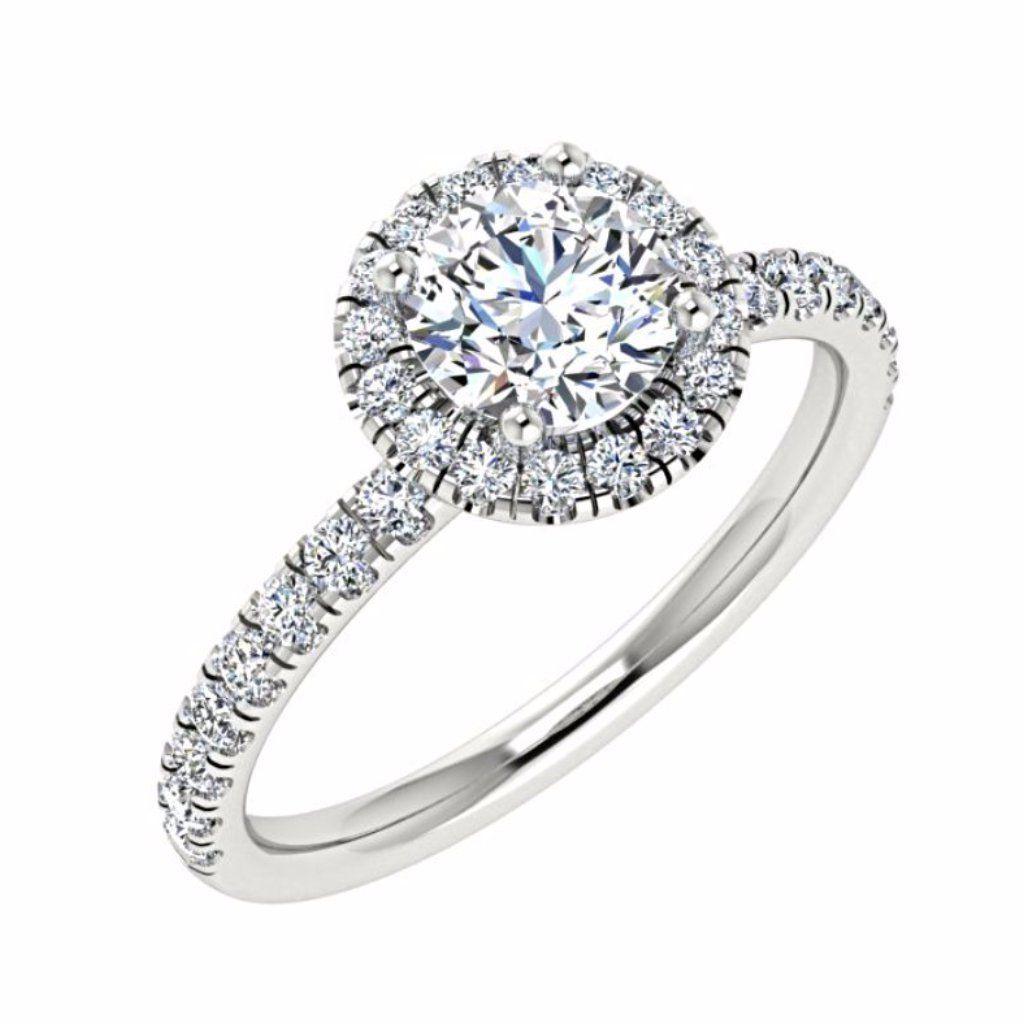 Round Diamond Halo Engagement Ring with Side Stones 18K Gold - Thenetjeweler