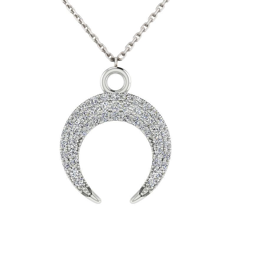 Diamond Crescent Moon Pendant Necklace 18K White Gold - Thenetjeweler