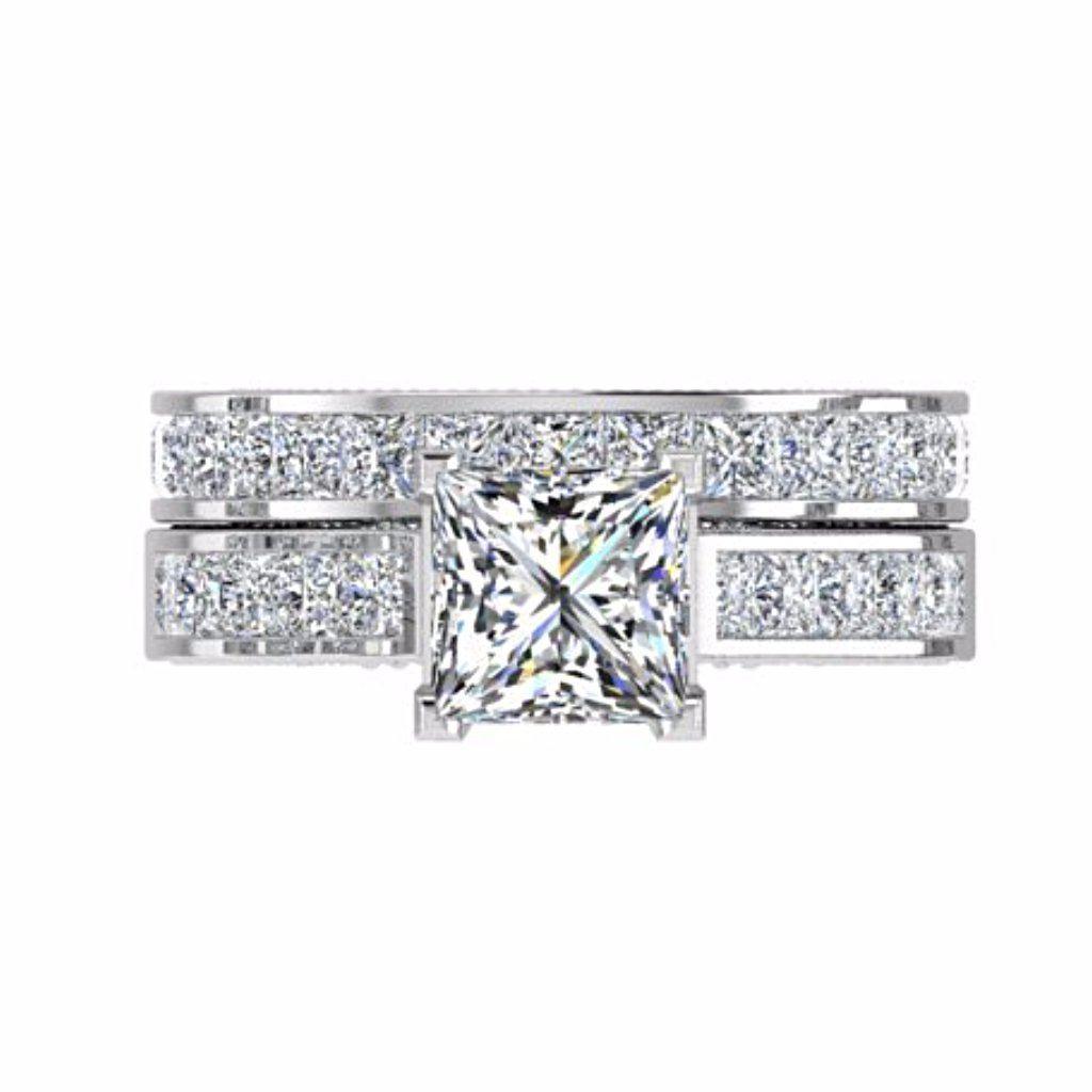 Princess Diamond Engagement and Eternity Ring Set 18K White Gold - Thenetjeweler