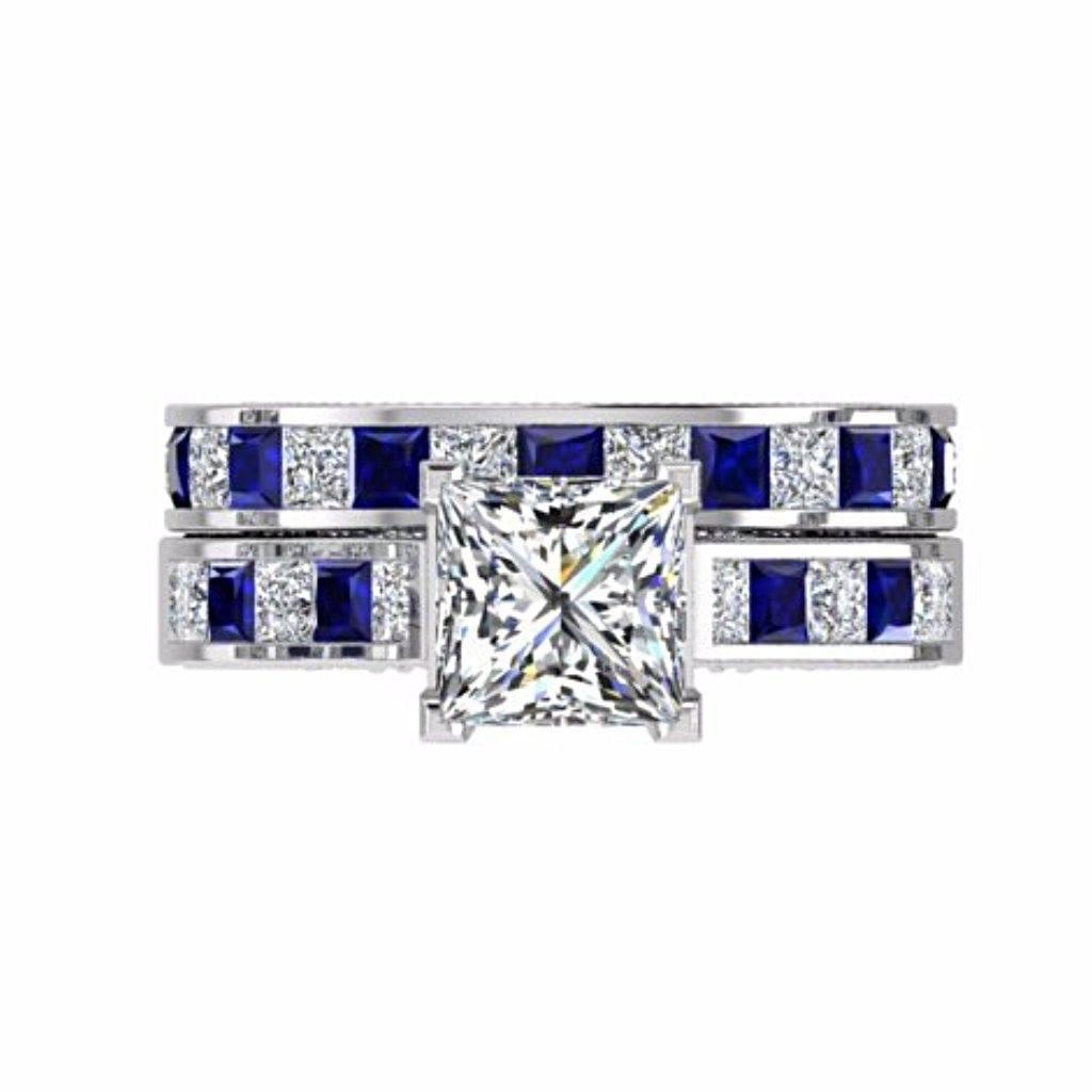 Princess Diamond Engagement and Eternity Ring Set 18K White Gold - Thenetjeweler