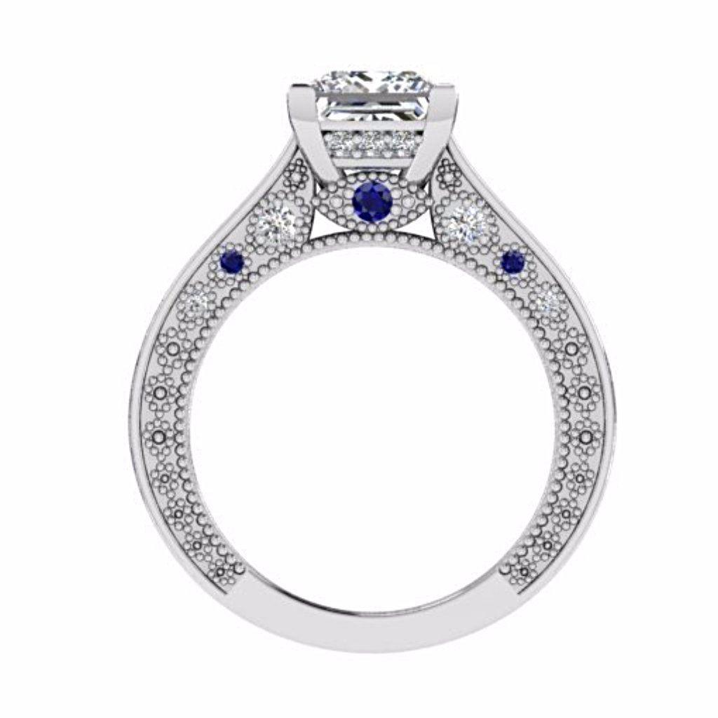 Princess Diamond Engagement and Eternity Ring Set 18K White Gold - Thenetjeweler