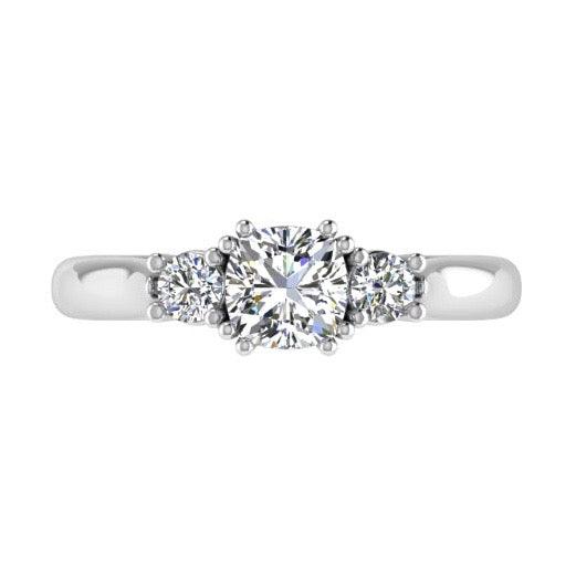 Three Stone Cushion Diamond Engagement Ring 18K Gold - Thenetjeweler