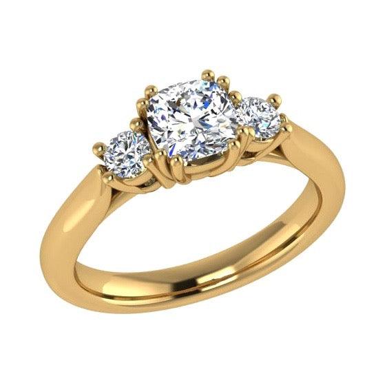Three Stone Cushion Diamond Engagement Ring 18K Gold - Thenetjeweler