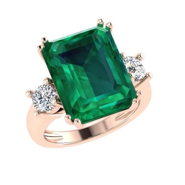 Emerald-Cut Emerald and Diamond Three Stone Ring - Thenetjeweler