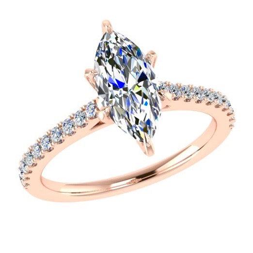 Marquise Diamond Engagement Ring with Side Stones 18K Rose Gold (0.21 ct. tw) - Thenetjeweler