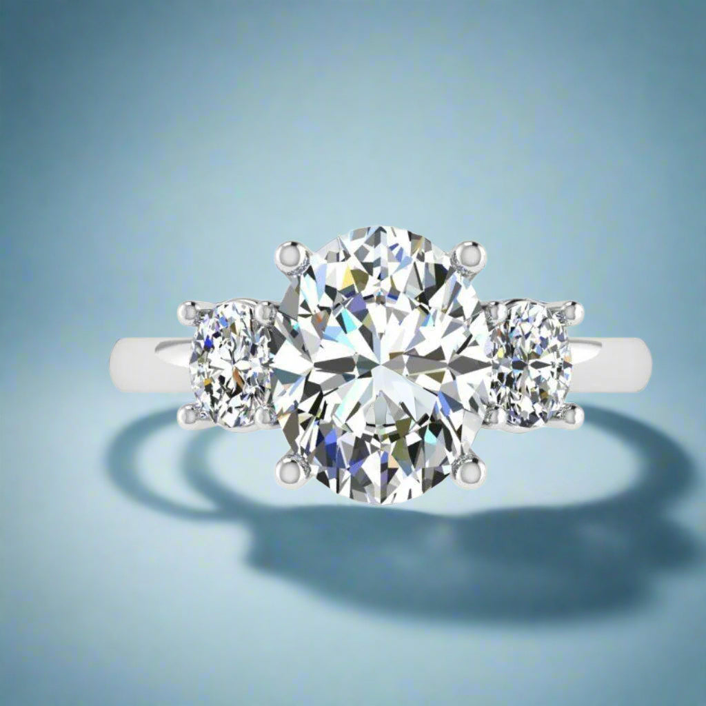 Oval Three Stone Diamond Engagement Ring TheNetJeweler
