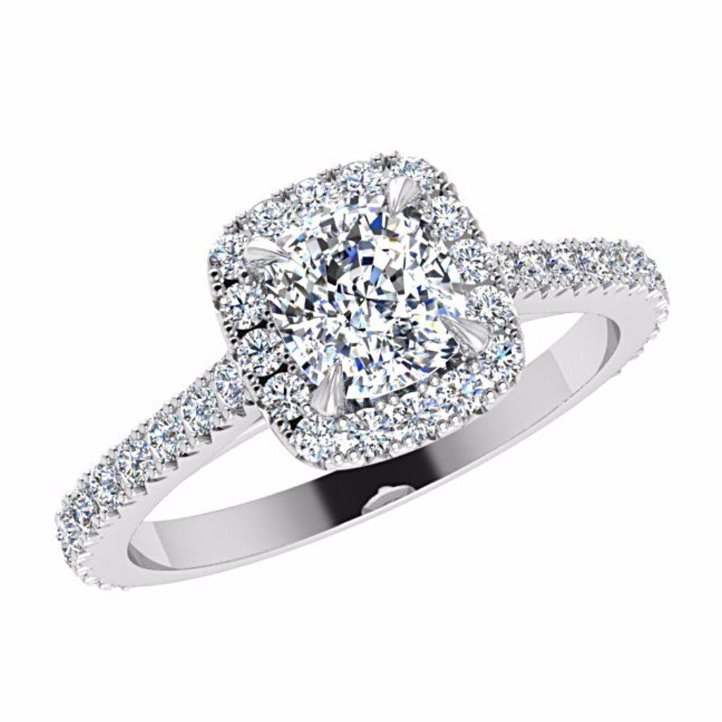 Cushion Halo Diamond Engagement Ring 18K White Gold (0.36 CT. TW) - Thenetjeweler