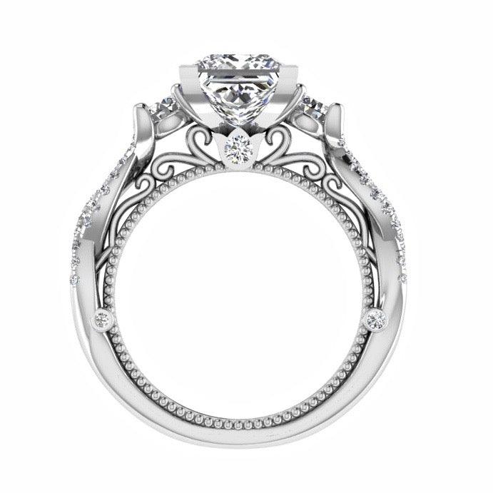 Princess Diamond Engagement Ring with Side Stones 18K Gold - Thenetjeweler