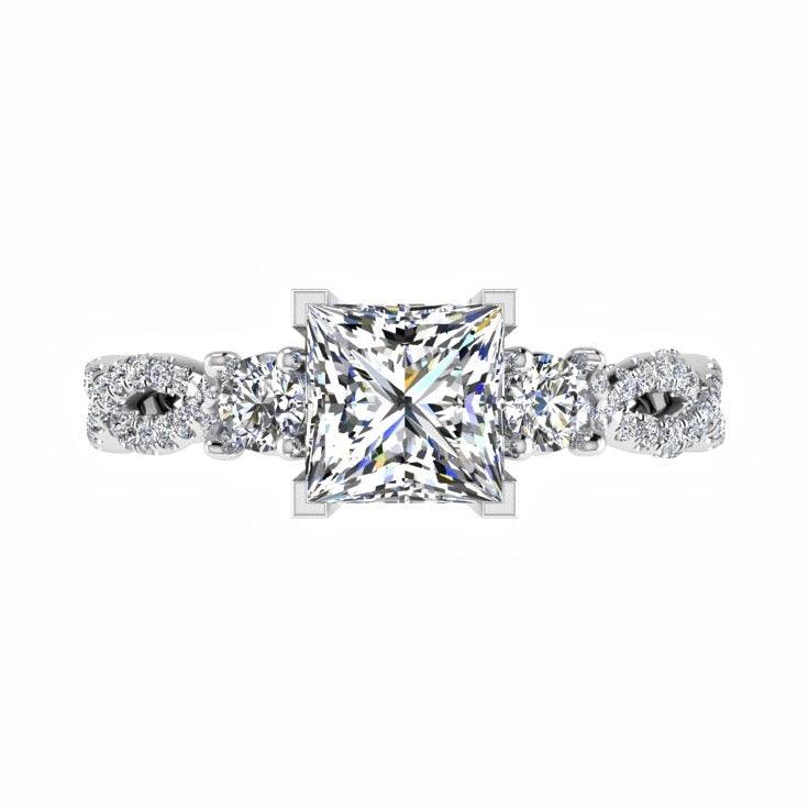 Princess Diamond Engagement Ring with Side Stones 18K Gold - Thenetjeweler