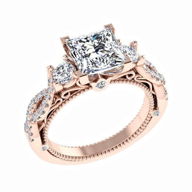 Princess Diamond Engagement Ring with Side Stones 18K Gold - Thenetjeweler