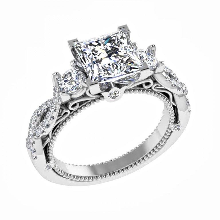 Princess Diamond Engagement Ring with Side Stones 18K Gold - Thenetjeweler