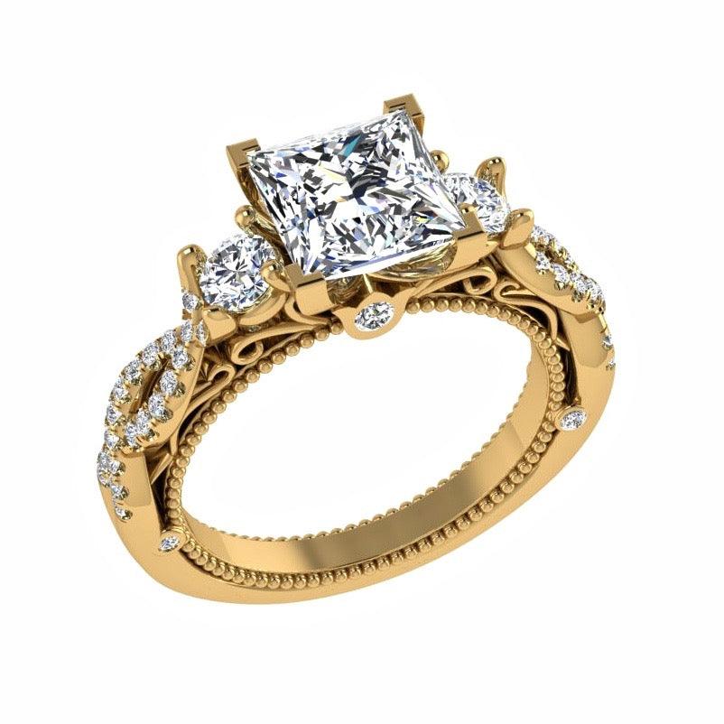 Princess Diamond Engagement Ring with Side Stones 18K Gold - Thenetjeweler