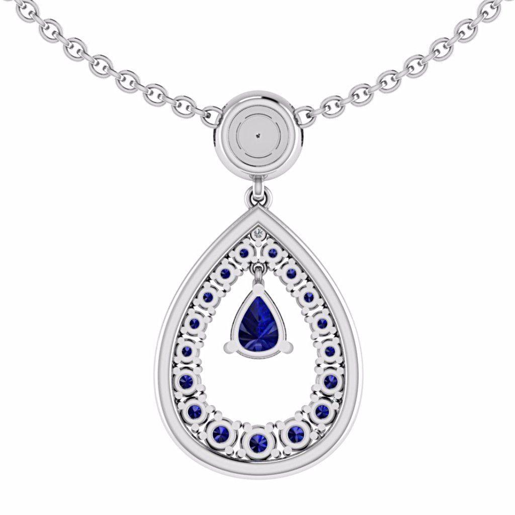 Diamond and Sapphire Pear Shaped Halo Pendant 18K Gold - Thenetjeweler