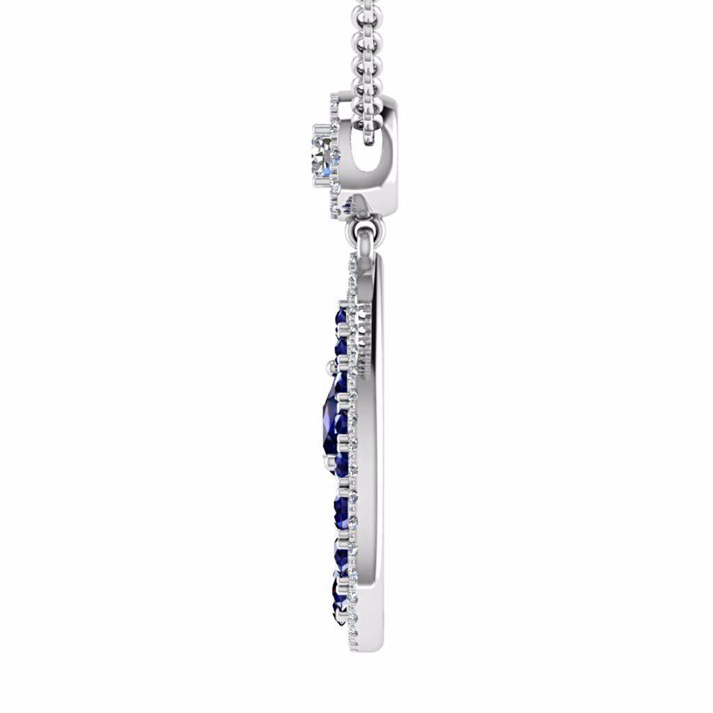 Diamond and Sapphire Pear Shaped Halo Pendant 18K Gold - Thenetjeweler