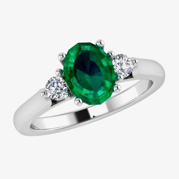 Oval Emerald and Diamond Engagement Ring 18K Gold - Thenetjeweler