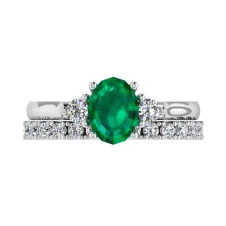 Emerald and Diamond Engagement Ring & Semi Eternity Set - Thenetjeweler