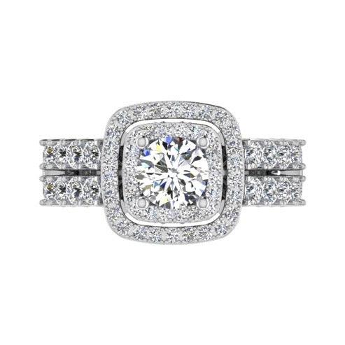 2 Row Diamond Double Halo Engagement Ring - Thenetjeweler