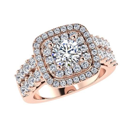 2 Row Diamond Double Halo Engagement Ring - Thenetjeweler