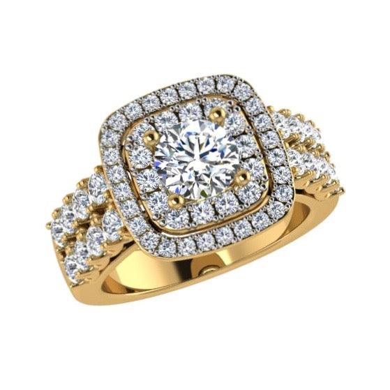 2 Row Diamond Double Halo Engagement Ring - Thenetjeweler